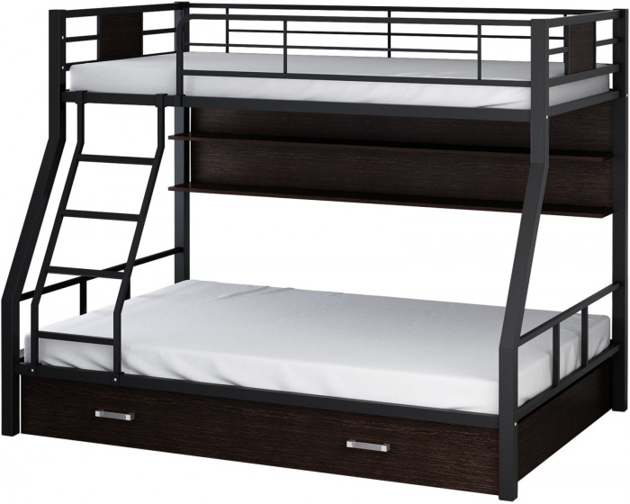 Двухъярусная кровать Гранада-1ПЯ, черная (Ясень шимо светлый, Слоновая кость)