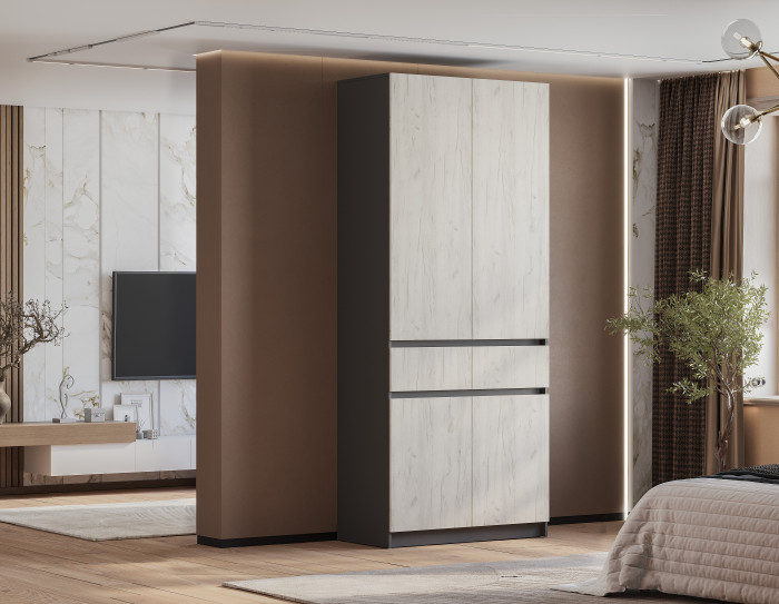 Шкаф 2-х створчатый "Багира" ШК-03 Графит/Крафт белый