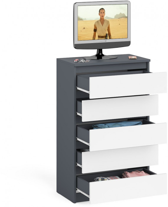 Мори Комод МК700.5, цвет графит/белый, ШхГхВ 70,4х41х114 см.