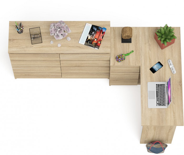 Мори Стол компьютерный МС-16 левый + Комод МК1200.8, цвет дуб сонома, ШхГхВ 244,8х84,9х94 см., выдвижные ящики слева, НЕ универсальная сборка