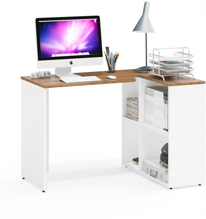 Лидер-8 Стол + Пенал, белый шагрень/крафт золото