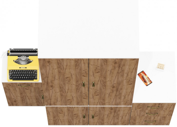 Лидер-8 Шкаф МД 19Б + Тумба МД 3.15 + Тумба МД 3.16, белый шагрень/крафт золото