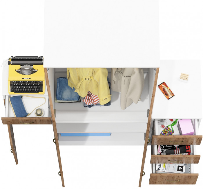 Лидер-8 Шкаф МД 19Б + Тумба МД 3.15 + Тумба МД 3.16, белый шагрень/крафт золото