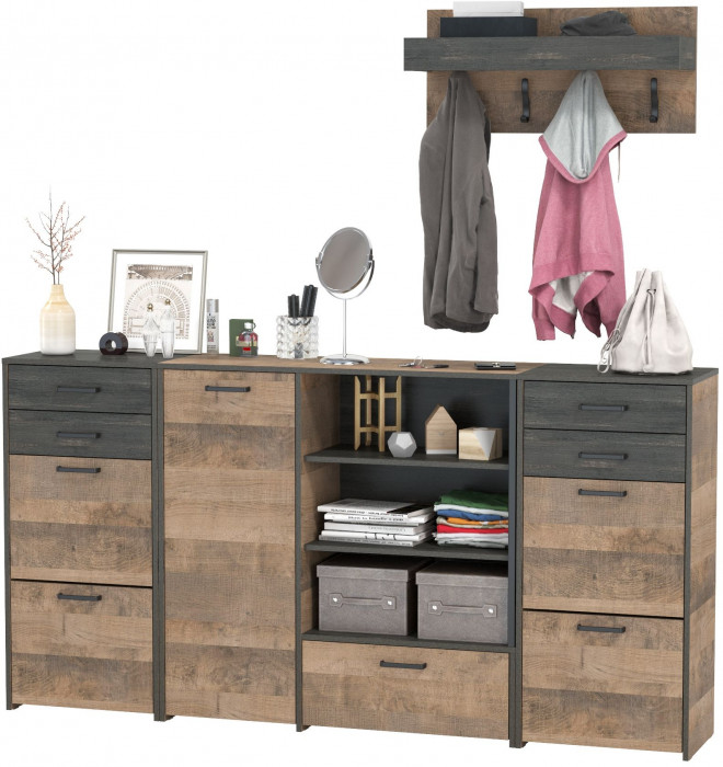 Трувор Прихожая 156, цвет дуб гранж песочный/интра, ШхГхВ 209х37х195 см., универсальная сборка