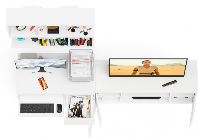 Мори компьютерный стол МС-1 правый + Тумба МТВ1200.1 + Полка 900, белый