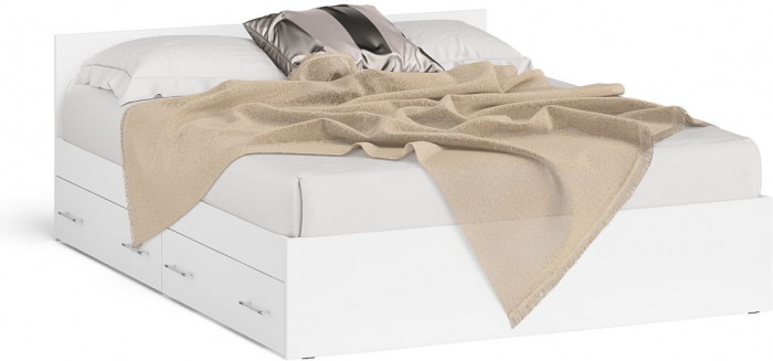 Мори Кровать с ящиками 1600, цвет белый, ШхГхВ 163,5х203,5х70 см., сп.м. 1600х2000 мм., без матраса, основание есть