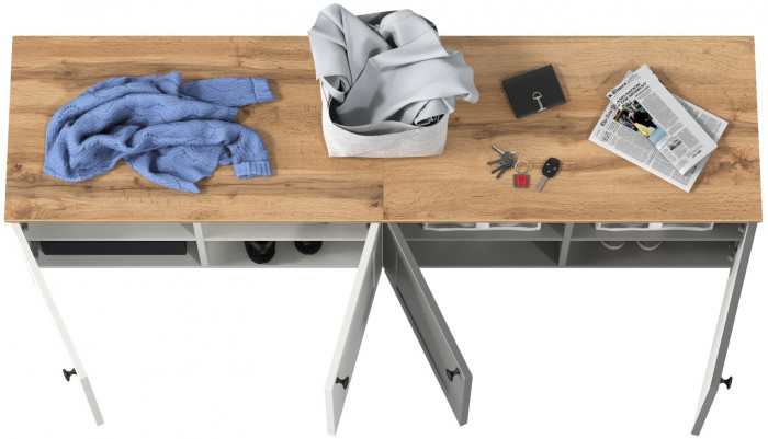 Остин 13.257 Тумба + 13.257 Тумба, белый шагрень/серый графит/дуб крафт золотой