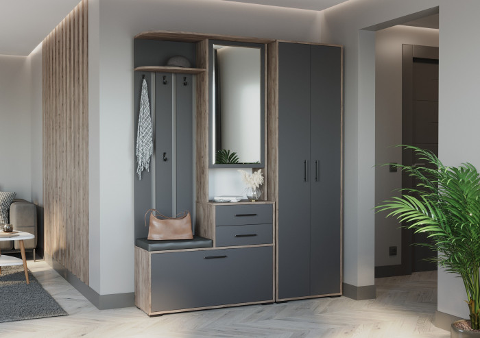 Прихожая 2-3430+2-3431дкт/граф Домино - Комплект для прихожей, дуб крафт табачный/графит