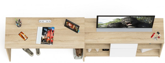 Мори Стол письменный МСП1200.1 + Тумба МТВ1204.1, цвет дуб сонома/белый, ШхГхВ 240,8х50х76,6 см., универсальная сборка