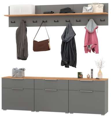 Октава Прихожая 04, цвет серый графит/дуб крафт золотой/фасады МДФ серый графит, ШхГхВ 194,7х35,4х197 см.