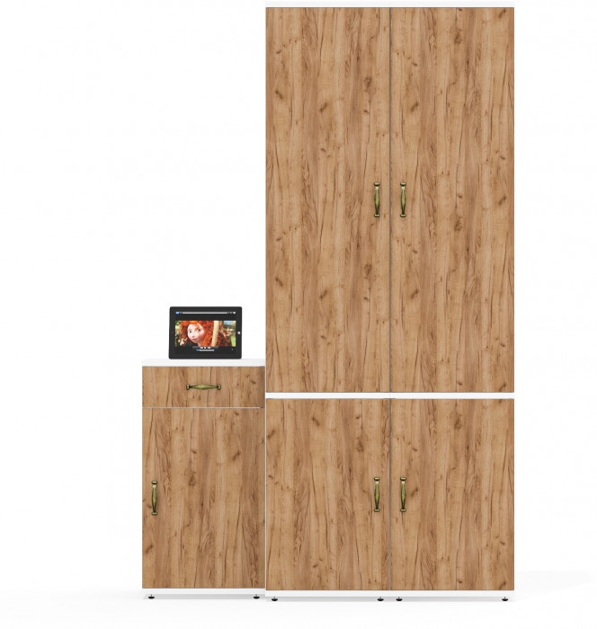 Лидер-8 Пенал МД 21Б + Пенал МД 21Б + Тумба МД 3.15, белый шагрень/крафт золото