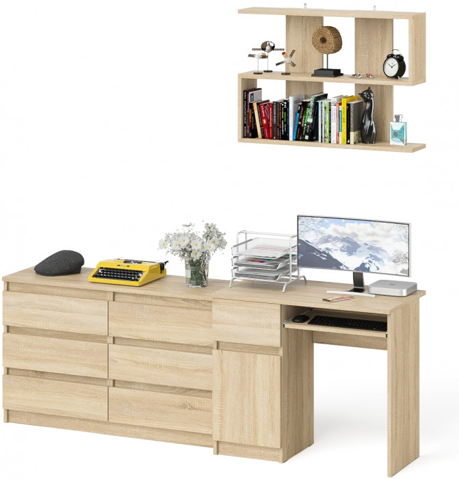 Мори компьютерный стол МС-1 левый + Комод МК1200.6 + Полка 900, дуб сонома