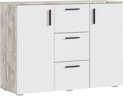 Сильвия Комод (3 ящика/2 двери) 1200, Браш Вайт/Дуб Юкон