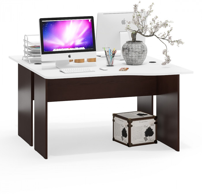 Два стола письменных С-МД-1-04, цвет венге/белый шагрень, ШхГхВ 260х75х74 см., универсальная сборка