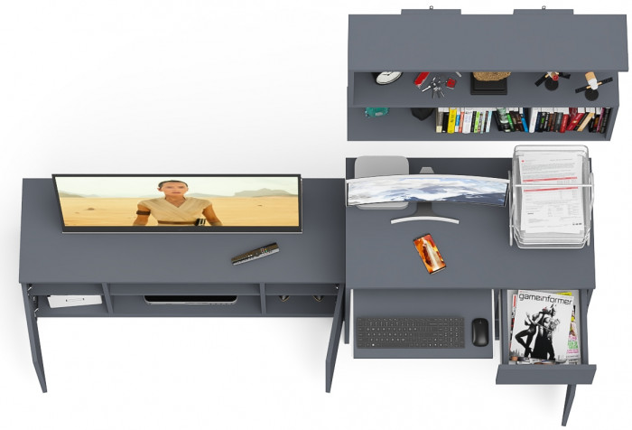 Мори компьютерный стол МС-1 правый + Тумба МТВ1200.1 + Полка 900, графит