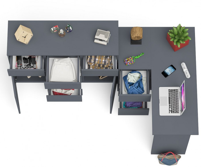 Мори компьютерный стол МС-16 левый + Комод МК1200.4, графит