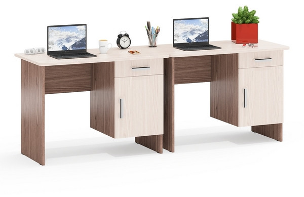 Два стола письменных С-МД-1-09, цвет ясень шимо светлый/ясень шимо тёмный, ШхГхВ 210х57х75 см., НЕ универсальная сборка