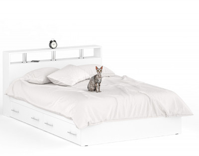 Камелия Кровать с ящиками 1400, цвет белый, ШхГхВ 143,5х217х78,2 см., сп.м. 1400х2000 мм., без матраса, основание есть