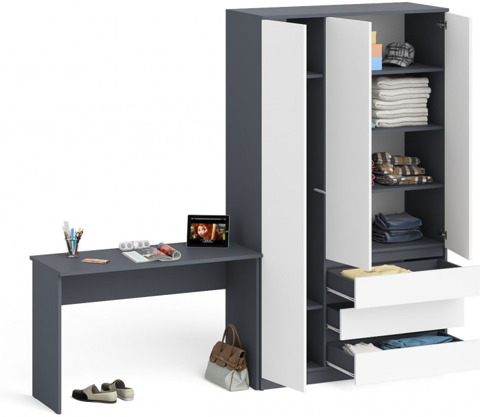 Мори письменный стол МСП1200.1 + Шкаф МШ1200.1, графит/белый