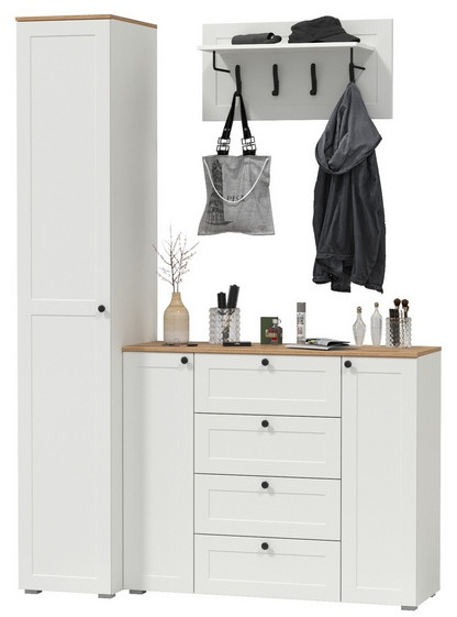 Остин Прихожая 21, белый шагрень/дуб крафт золотой