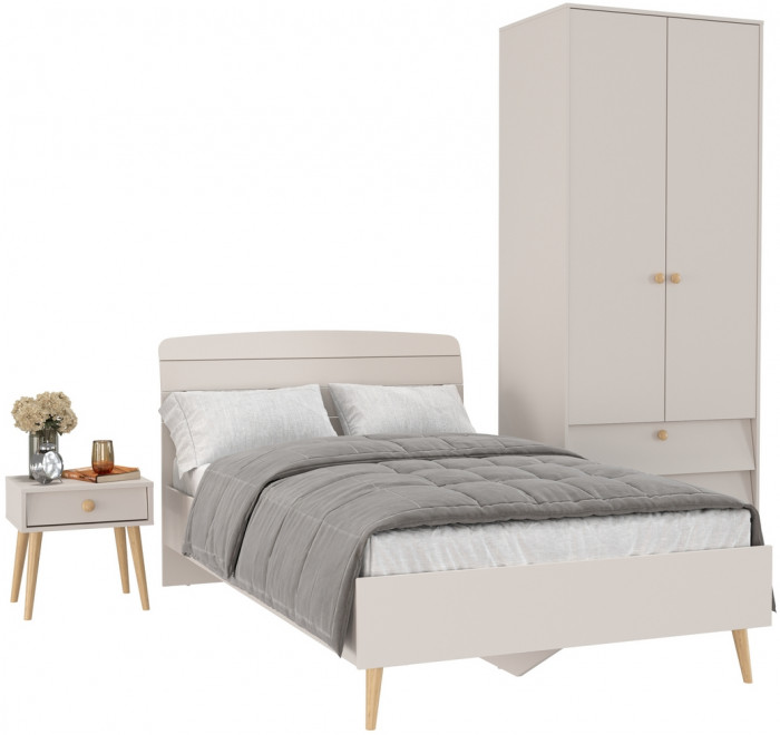 Афина Спальня Кровать 1200 + Шкаф 2-х дверный + Тумба, кашемир серый