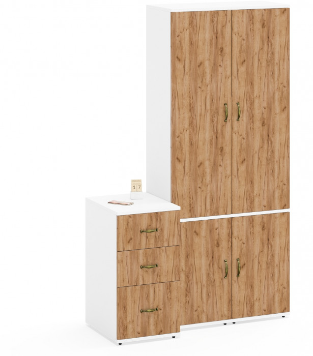 Лидер-8 Пенал МД 21Б + Пенал МД 21Б + Тумба МД 3.16, белый шагрень/крафт золото