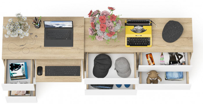 Мори компьютерный стол МС-6 левый + Комод МК1200.6, дуб сонома/белый