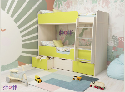 Кровать двухъярусная Малыш Двойняшка (Лайм/Дуб молочный)