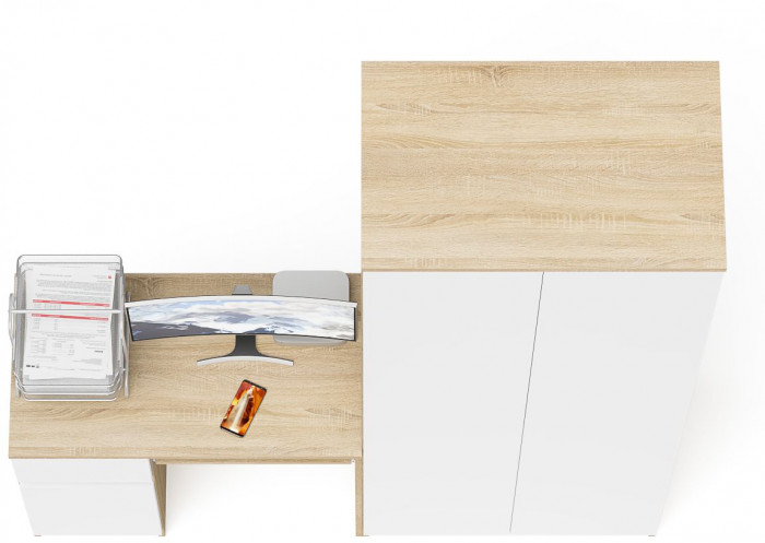 Мори Стол компьютерный МС-1 левый + Шкаф МШ800.1, цвет дуб сонома/белый, ШхГхВ 170,4х50,4х209,6 см., выдвижной ящик слева, НЕ универсальная сборка