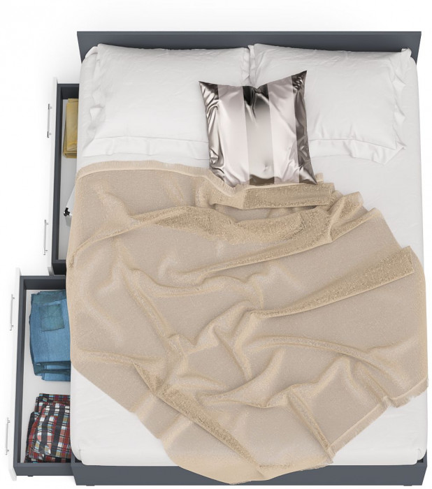 Мори Кровать с ящиками 1600, цвет графит/белый, ШхГхВ 163,5х203,5х70 см., сп.м. 1600х2000 мм., без матраса, основание есть