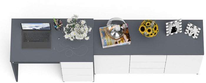 Мори компьютерный стол МС-6 правый + Комод МК1200.3, графит/белый