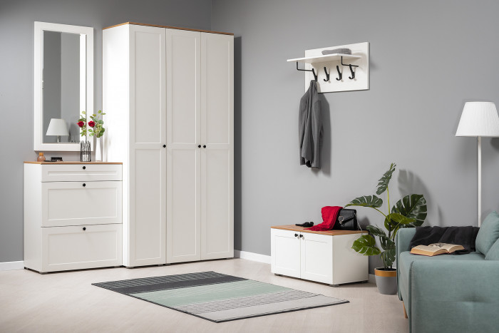 Остин 13.257 Тумба + 15.12 Вешалка, белый шагрень/дуб крафт золотой