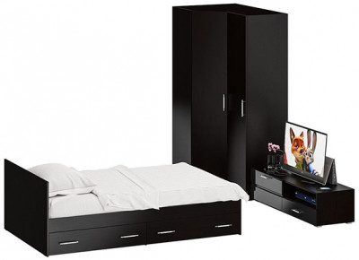 Спальня Стандарт 4-1200Я, венге/фасады ТВ тумбы МДФ чёрный глянец