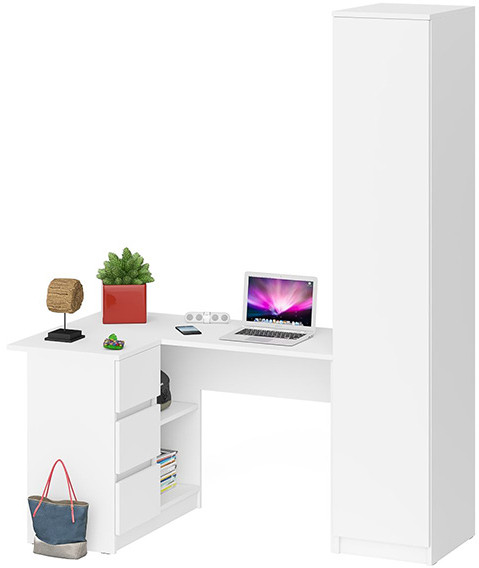 Мори компьютерный стол МС-16 левый + Пенал МШ400.1, белый