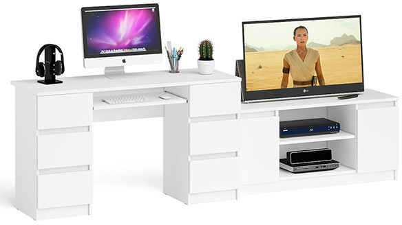 Мори компьютерный стол МС-2 + Тумба МТВ1200.1, белый