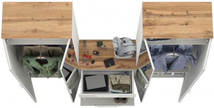 Октава Прихожая 24, белый шагрень/дуб крафт золотой/фасады МДФ белый шагрень