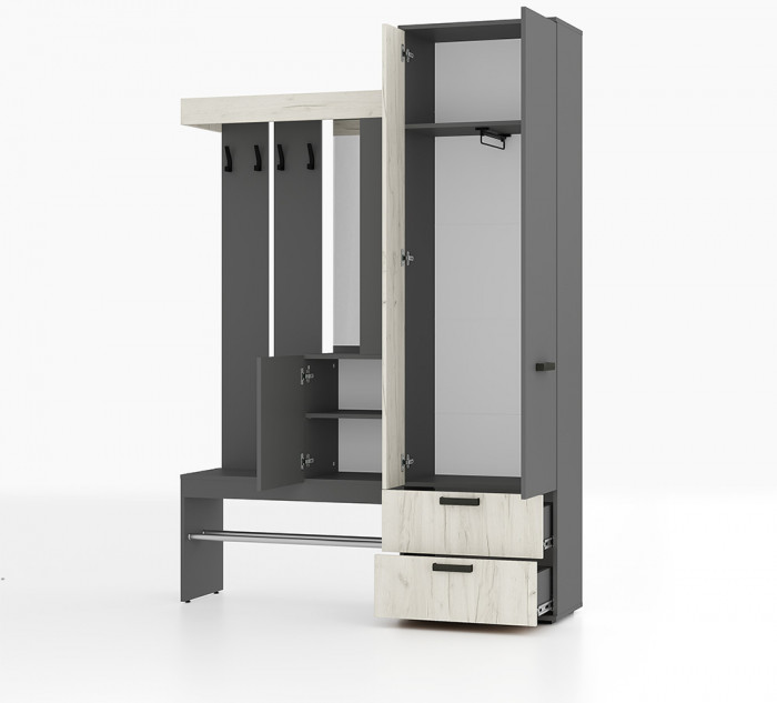 Прихожая "Трамп" Графит/дуб крафт белый