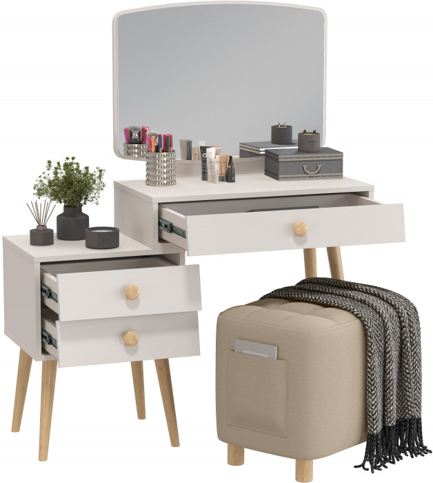 Афина Спальня 4-25901М1к.с. Трюмо + Банкетка 6-5127ТКВбеж Вики, цвет кашемир серый/ткань бежевая, ШхГхВ 105х38,6х129 + 53х40х46 см., универс. сб.