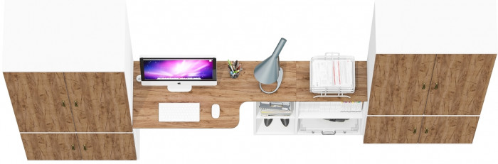 Лидер-8 Шкаф МД 20Б + Стол + Шкаф МД 19Б, цвет белый шагрень/крафт золото, ШхГхВ 325х50/37,5х75/190 или 115х240/50х75/190 см., НЕ ун.сб.