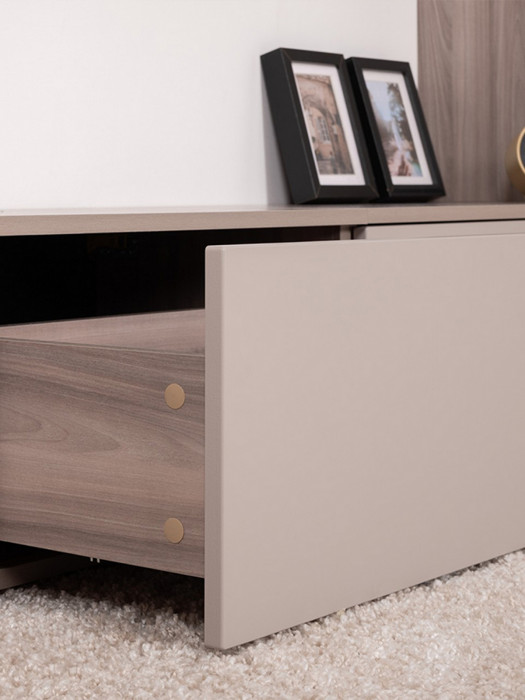 Роквуд Тумба под ТВ 16.54.02, цвет корпус ДСП эмили блаш/фасады МДФ крем, ШхГхВ 115,3х36,8х32 см.