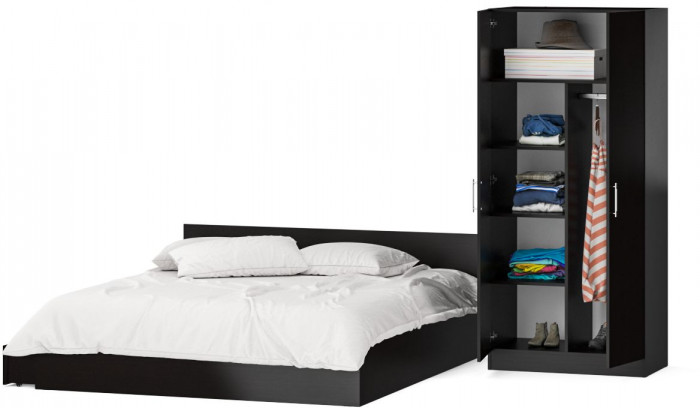 Кровать с ящиками 1800 + Шкаф 2-х створчатый Стандарт, цвет венге, ШхГхВ 183,5х203,5х70 + 90х52х200 см., сп.м. 1800х2000 мм., б/м, основание есть