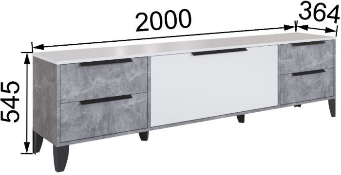 Малави Тумба для ТВ МТВ-1 с опорами, ателье светлое/белый глянец