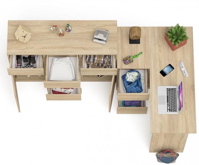 Мори компьютерный стол МС-16 левый + Комод МК1200.4, дуб сонома