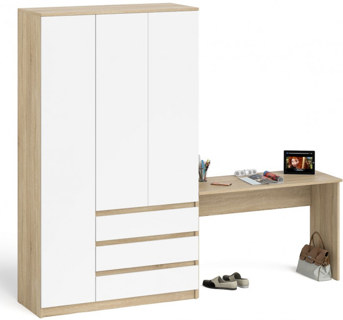 Мори письменный стол МСП1200.1 + Шкаф МШ1200.1, дуб сонома/белый