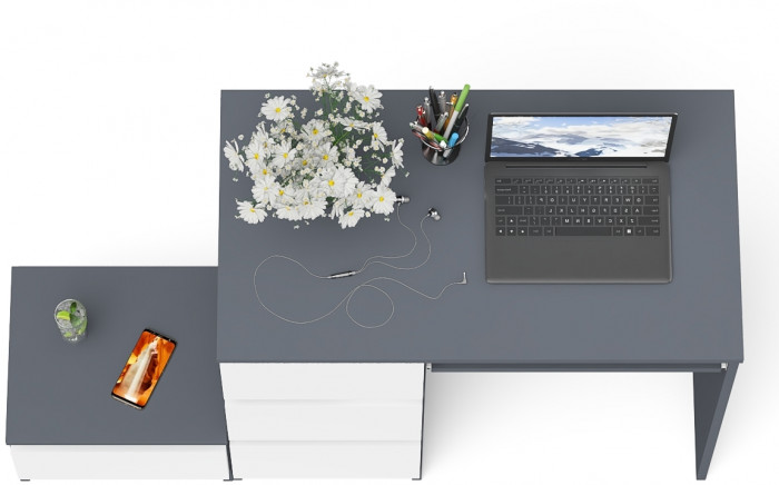 Мори Стол компьютерный МС-6 левый + Тумба ТМП400.1, цвет графит/белый, ШхГхВ 130,4х50х76,6 см., выдвижные ящики слева, НЕ универсальная сборка