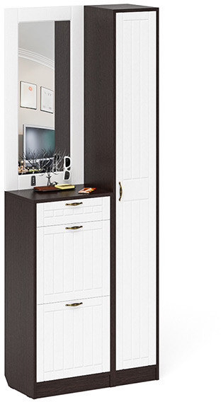 Прихожая П-6 Компоновка № 23, венге/фасады МДФ белое дерево фрезеровка прованс