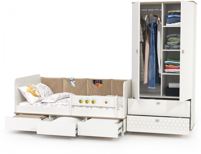 Эйп 11.40 Кровать + 13.334 Шкаф, белый/дуб белый