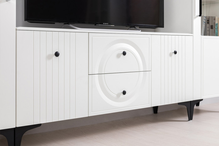 Валенсия Гостиная № 069, ЛДСП белый шагрень/МДФ белый шагрень