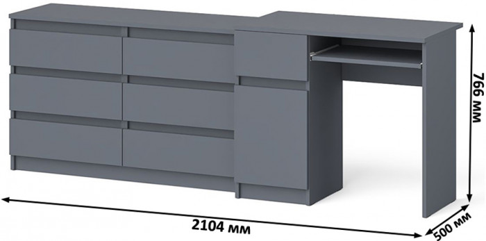 Мори компьютерный стол МС-1 левый + Комод МК1200.6, графит